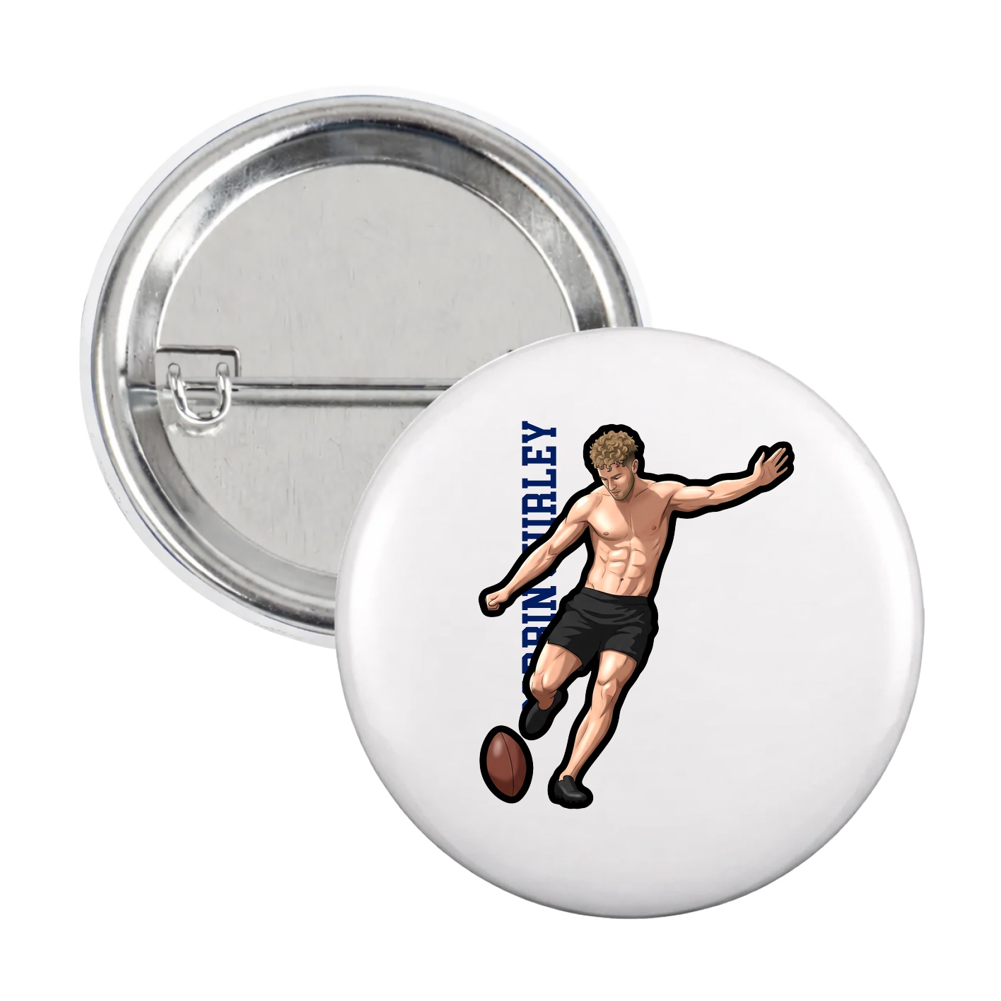 Game Day Button — Name Vertical in White