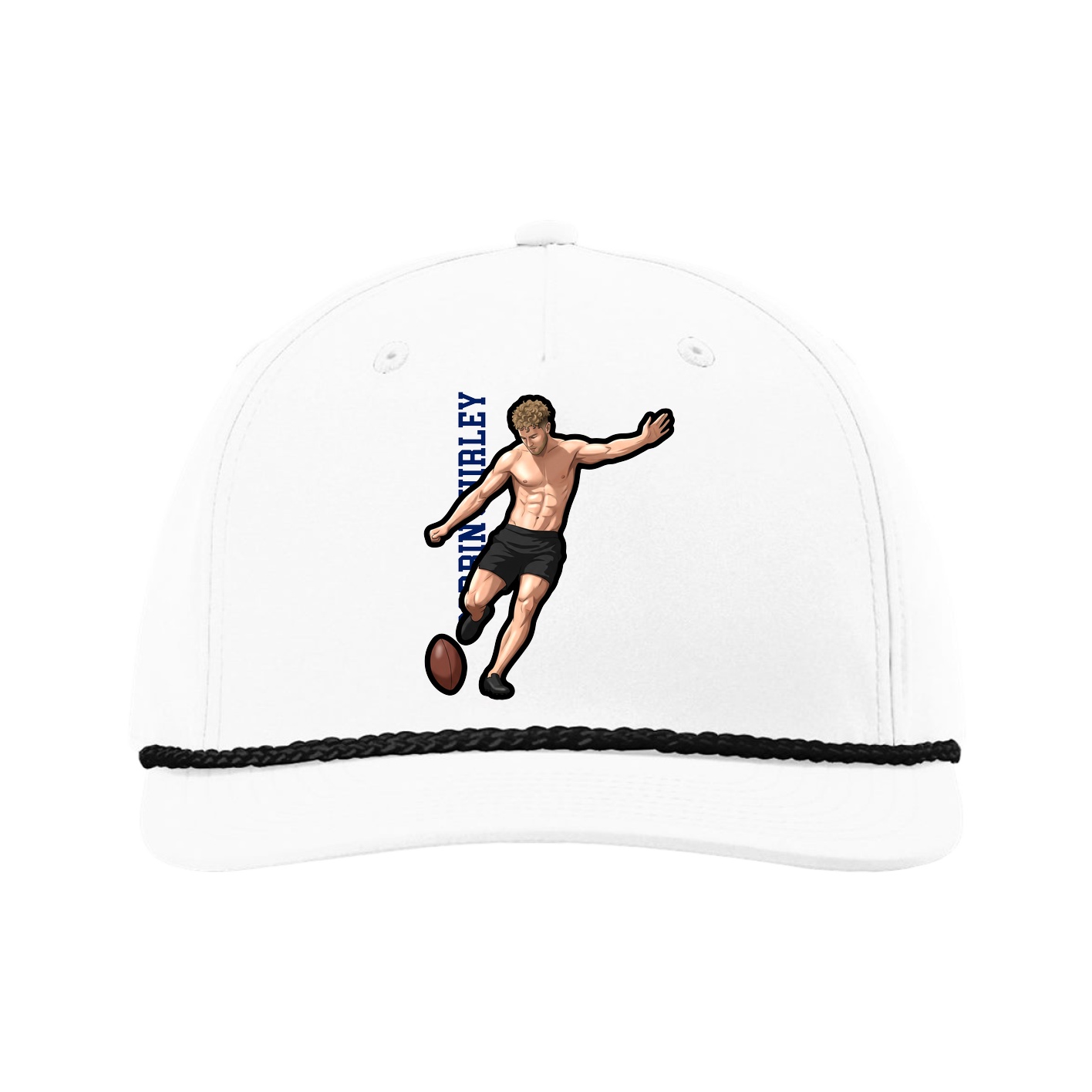 Five-Panel Classic Rope Cap — Name Vertical in White