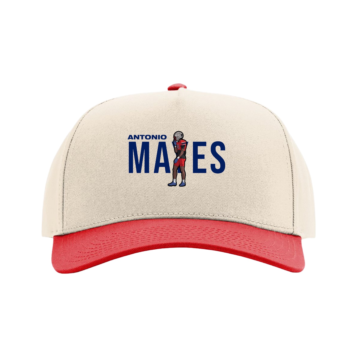 Full Fabric Five-Panel Champ Cap — Player Name in Cream/Red