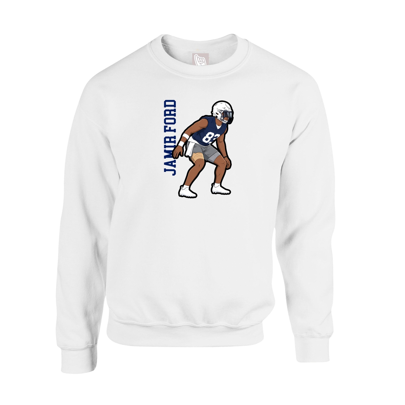 Fleece Crew — Name Vertical in White