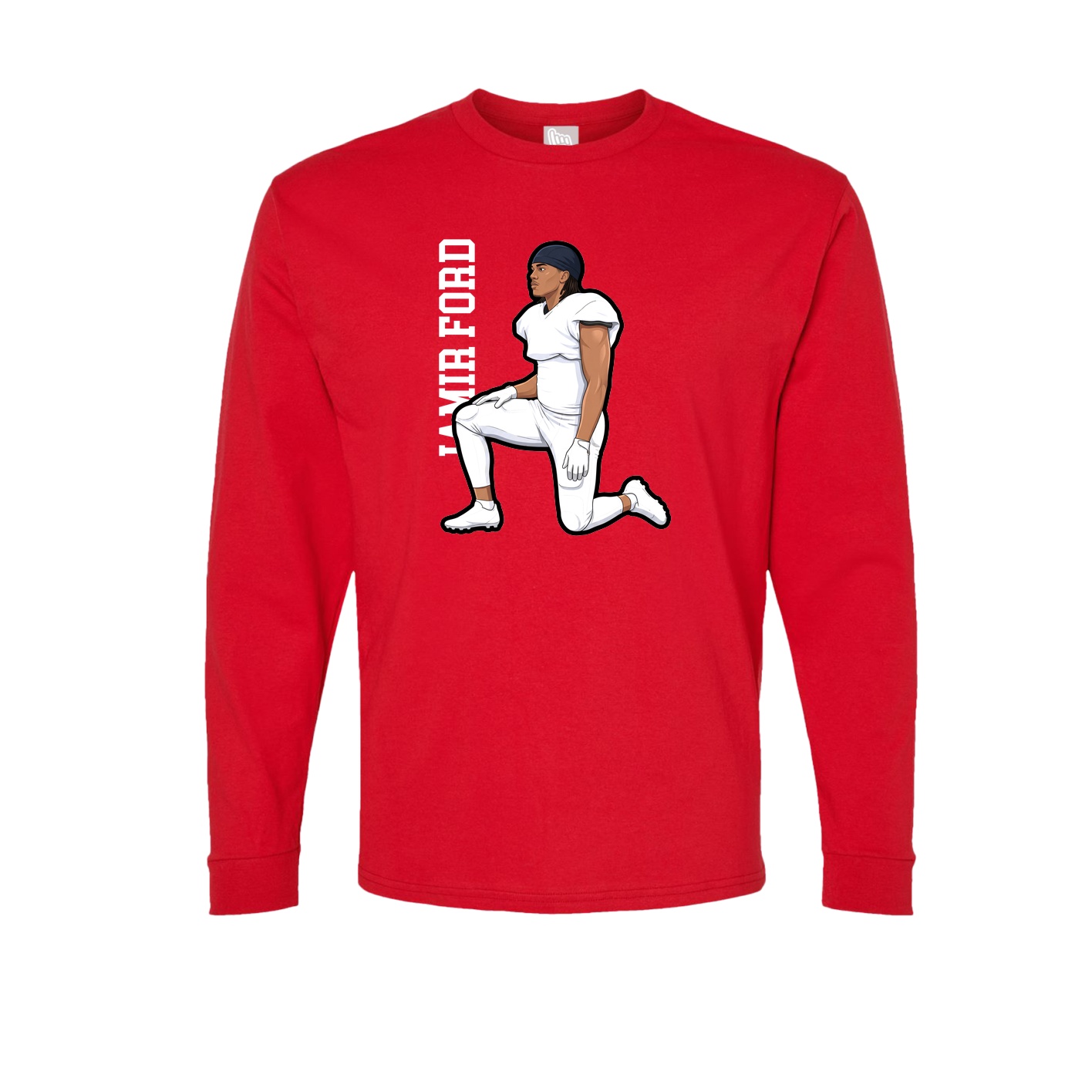 Long Sleeve Tee — Name Vertical in Red