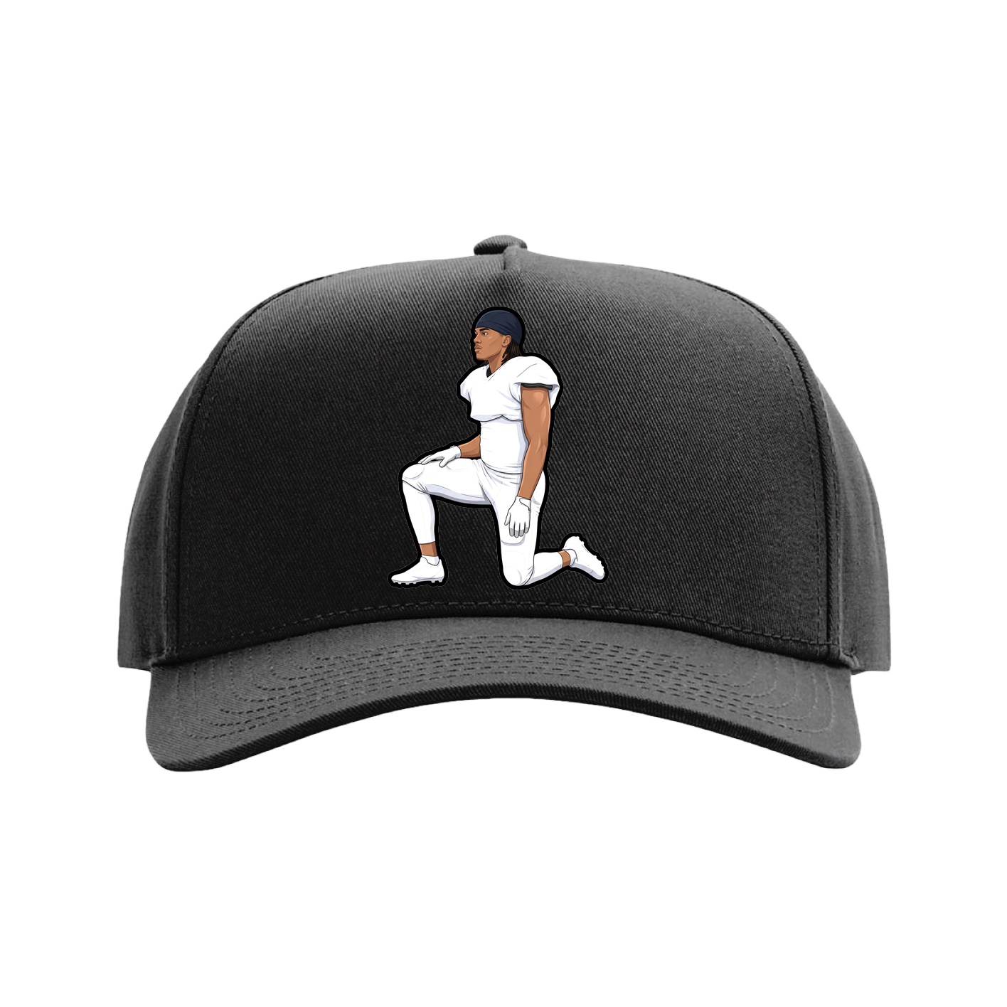 Full Fabric Five-Panel Champ Cap — Name Vertical in Black