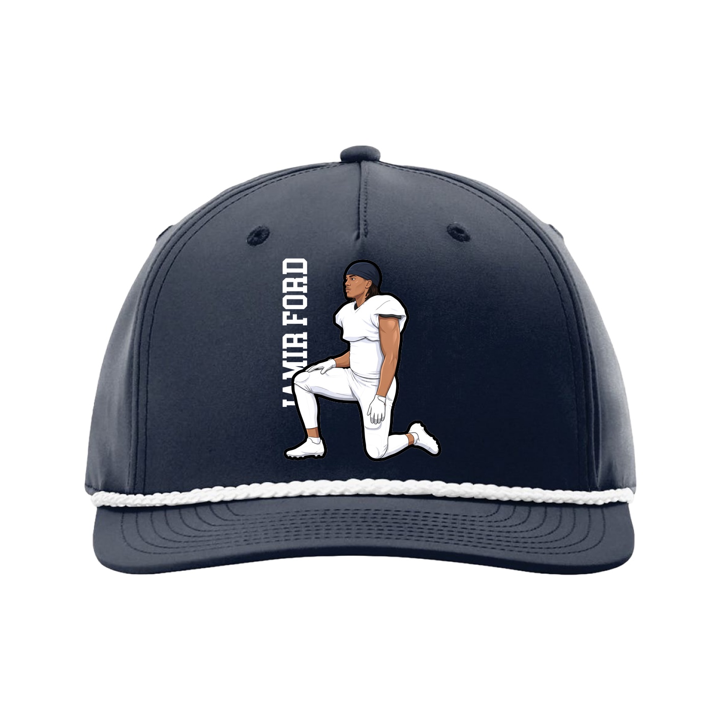 Five-Panel Classic Rope Cap — Name Vertical in Navy