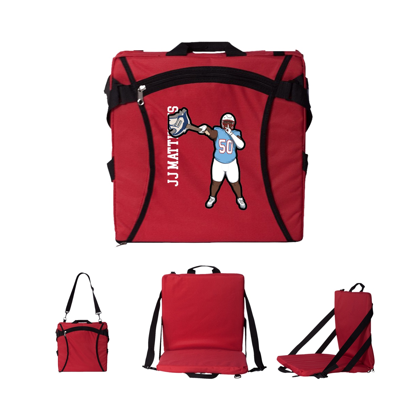 Folding Stadium Seat — Name Vertical in Red