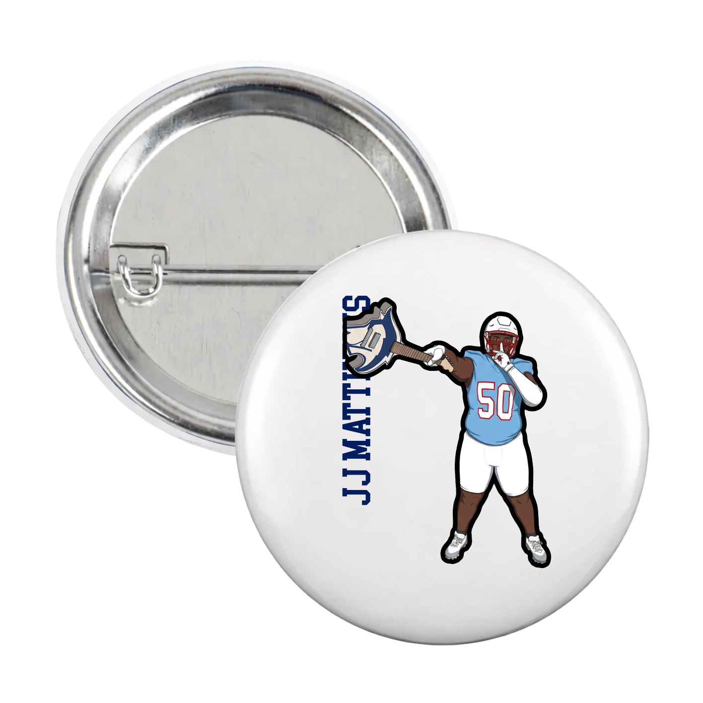 Game Day Button — Name Vertical in White