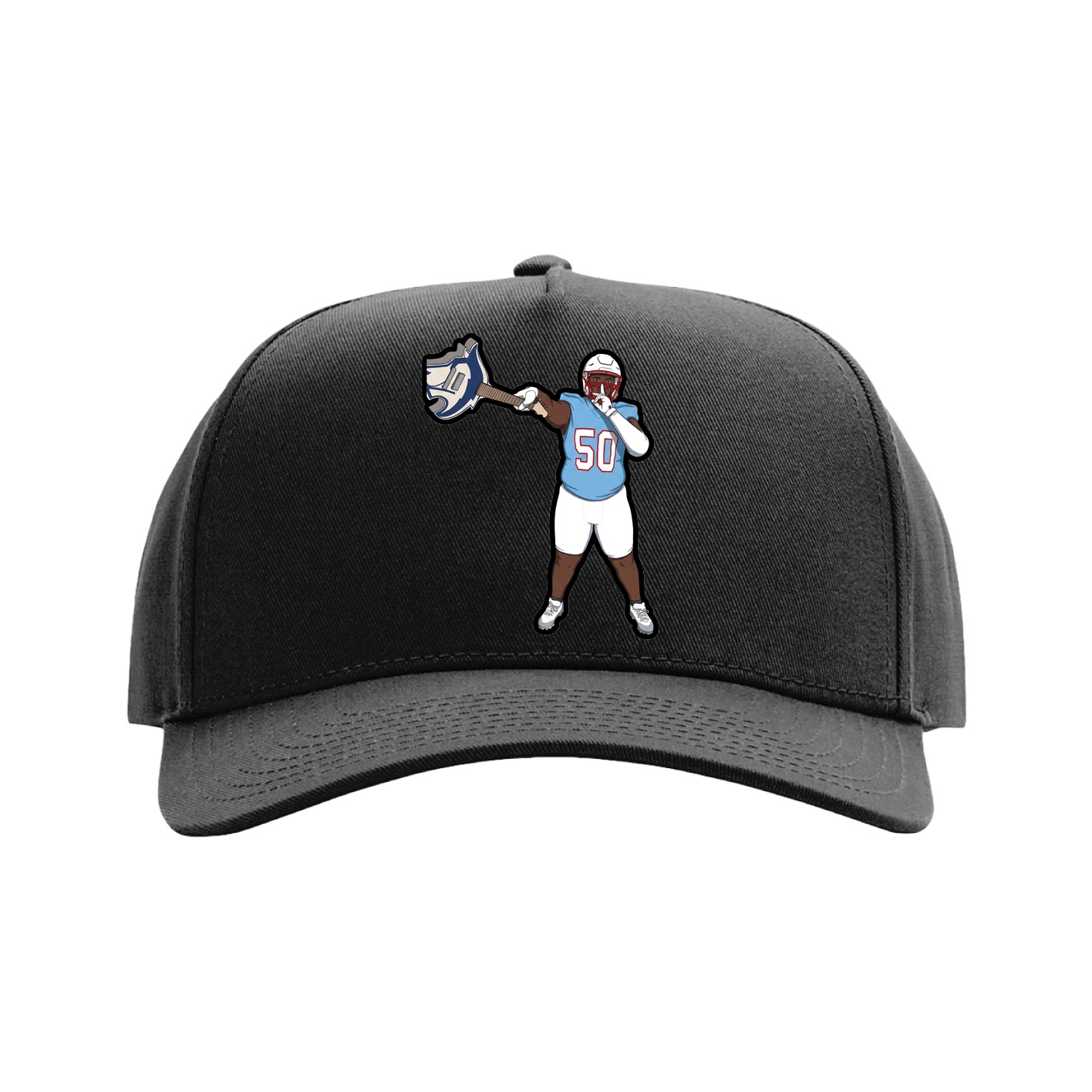 Full Fabric Five-Panel Champ Cap — Name Vertical in Black