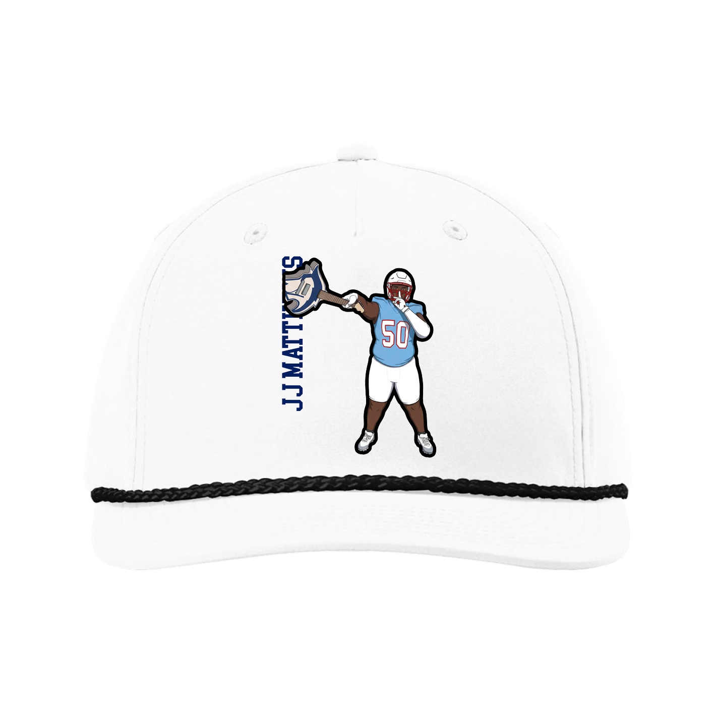 Five-Panel Classic Rope Cap — Name Vertical in White