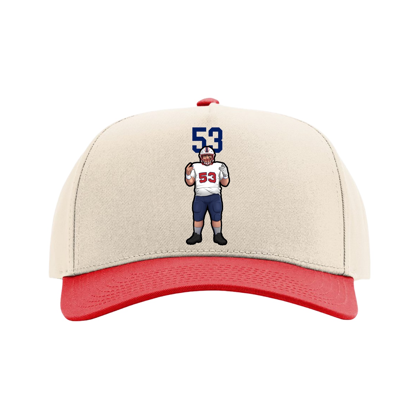 Full Fabric Five-Panel Champ Cap — Number Top in Cream/Red