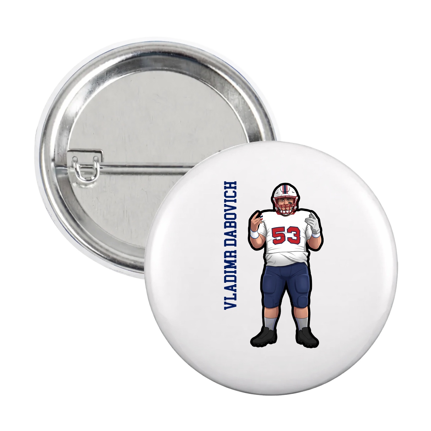 Game Day Button — Name Vertical in White