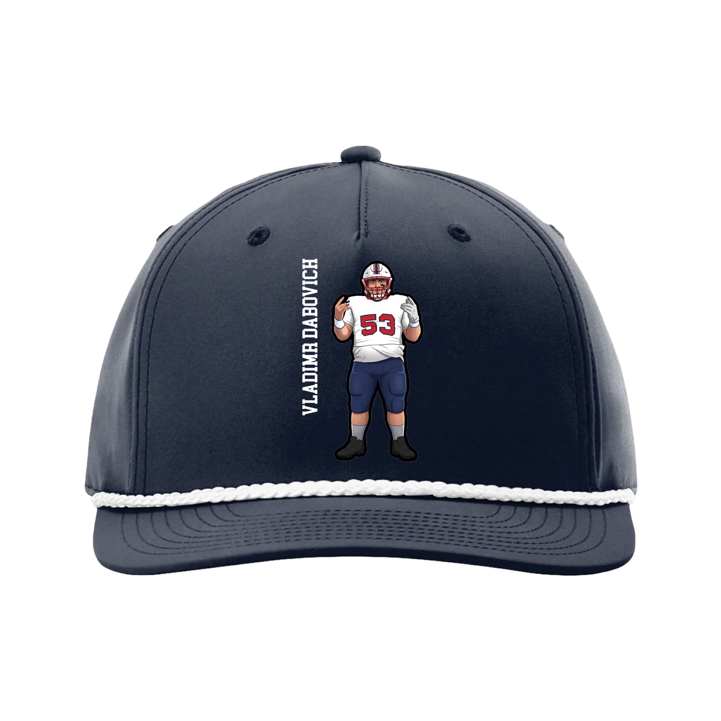 Five-Panel Classic Rope Cap — Name Vertical in Navy