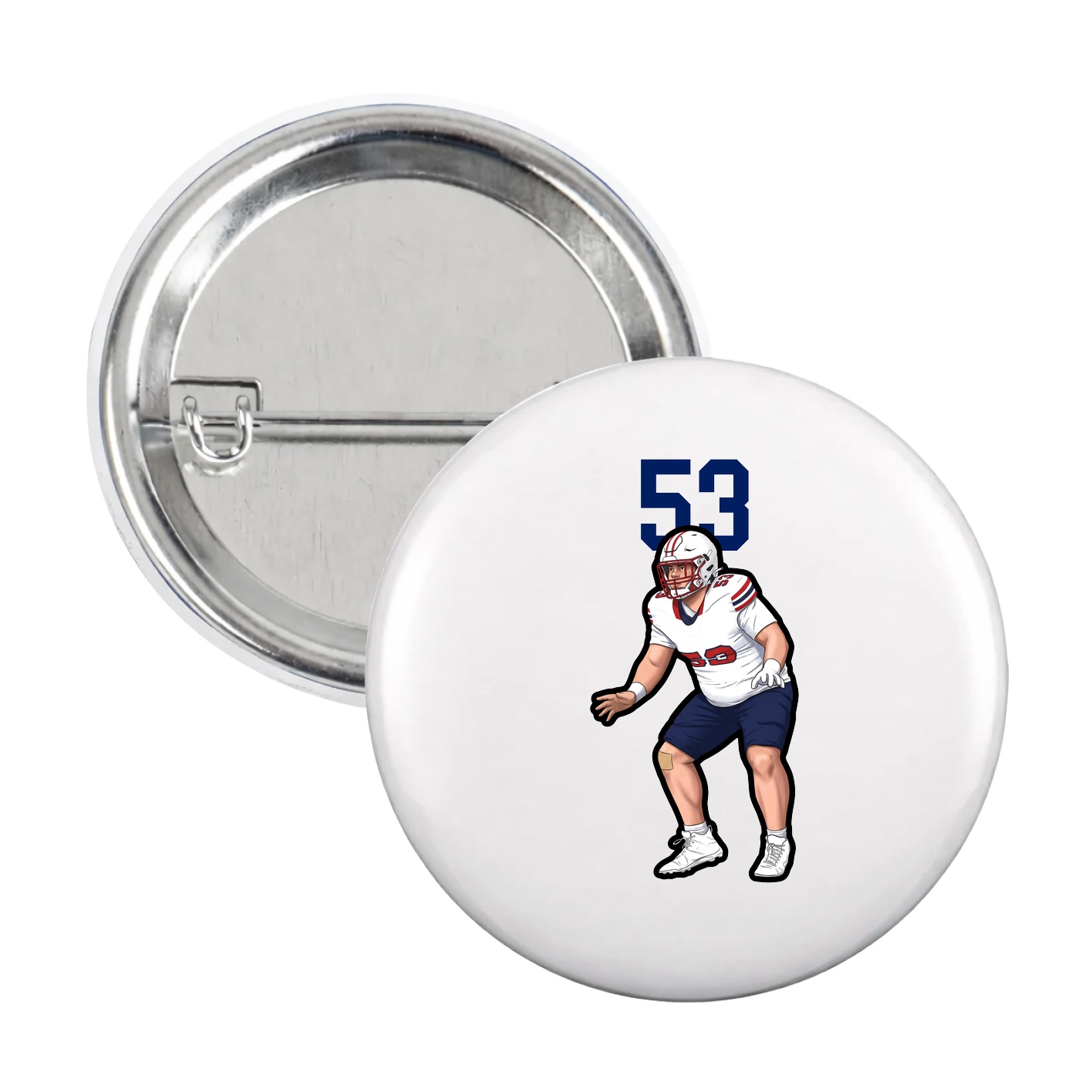 Game Day Button — Number Top in White