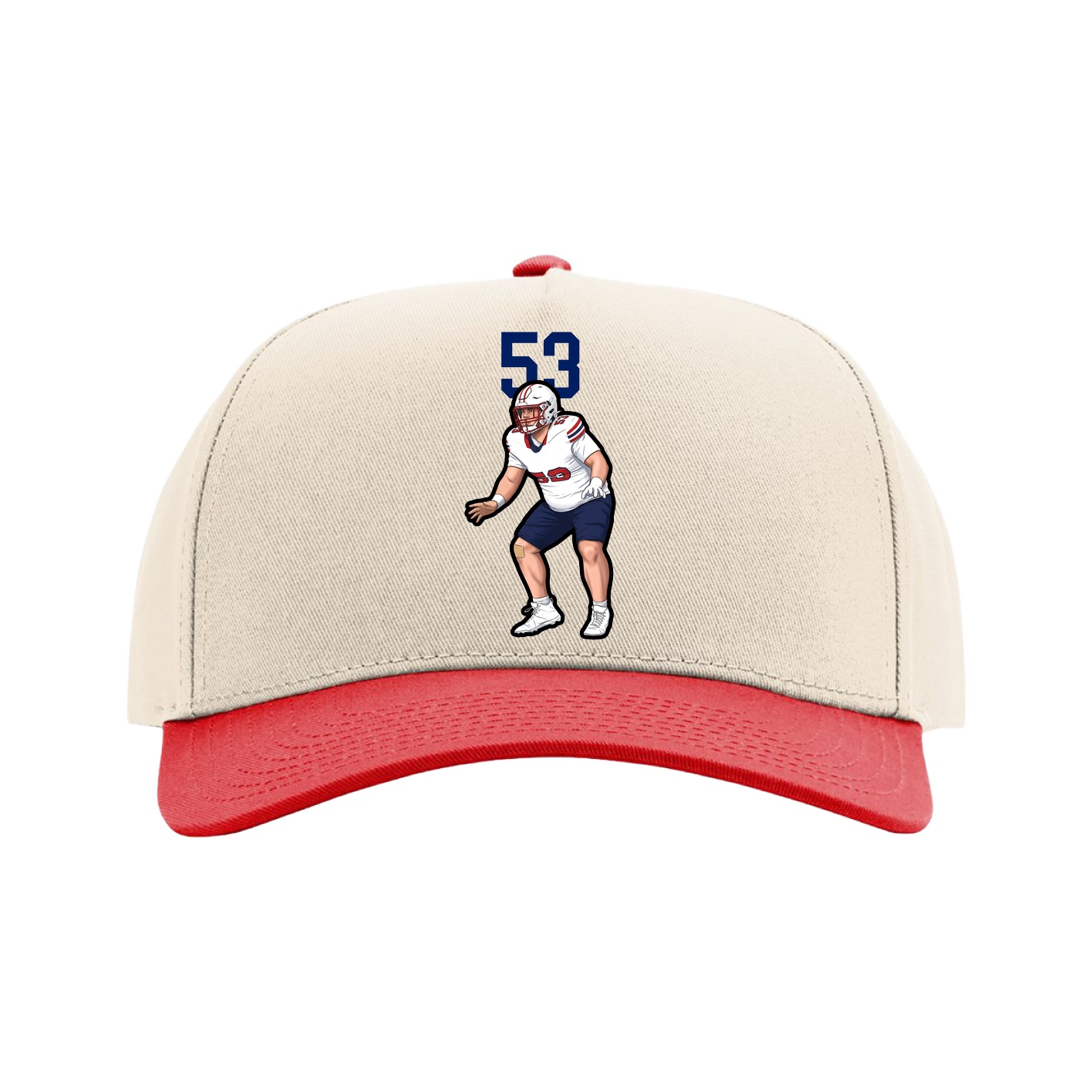 Full Fabric Five-Panel Champ Cap — Number Top in Cream/Red
