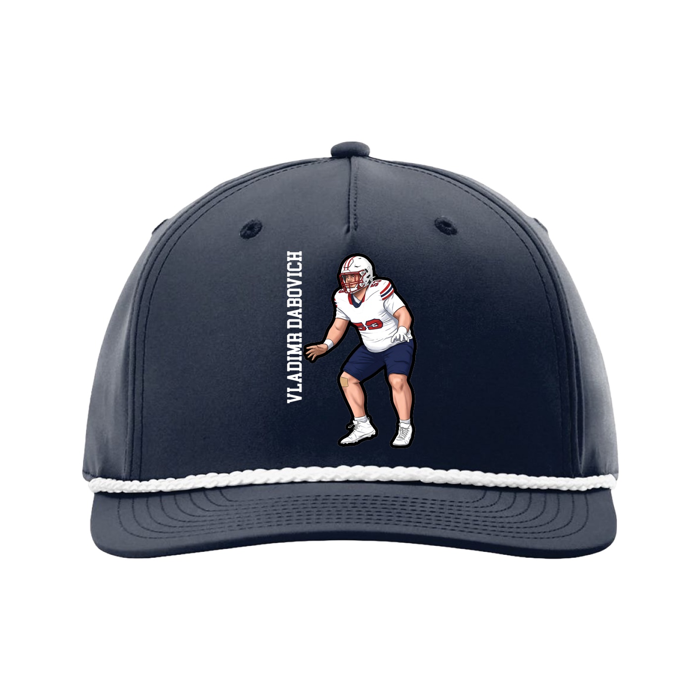 Five-Panel Classic Rope Cap — Name Vertical in Navy