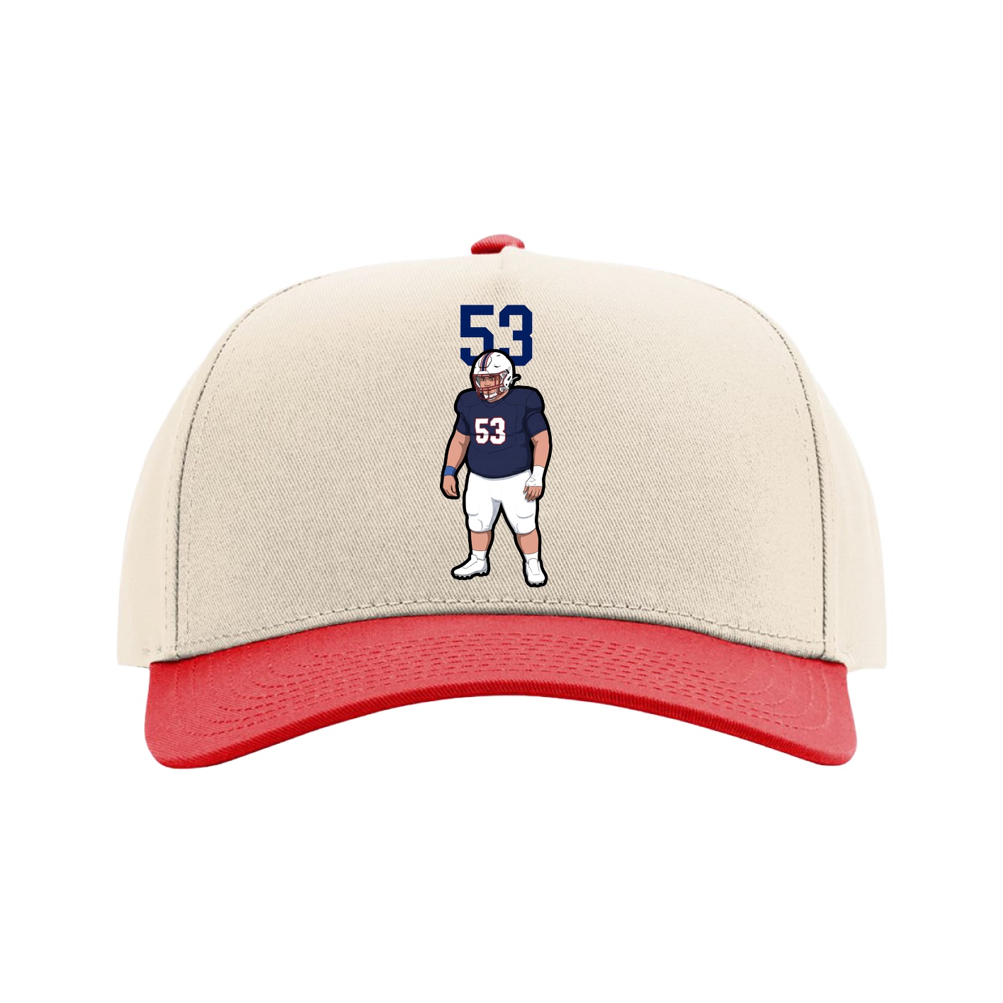 Full Fabric Five-Panel Champ Cap — Number Top in Cream/Red