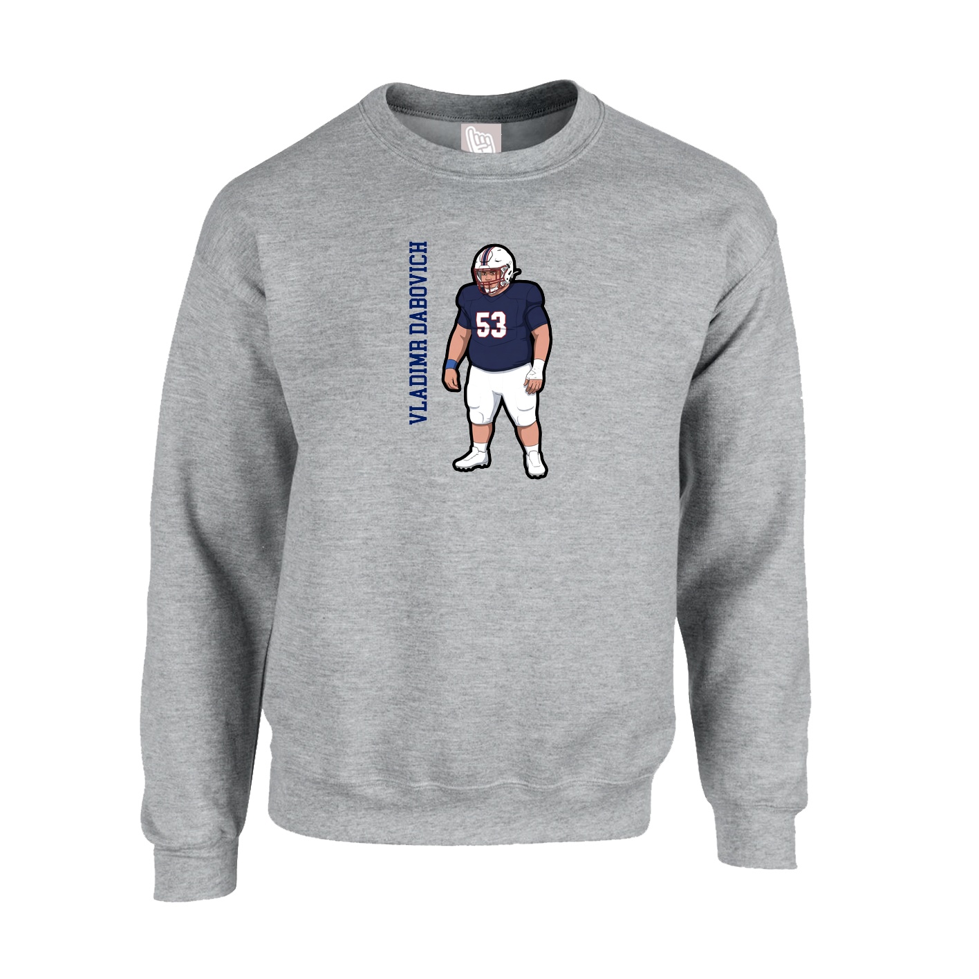 Fleece Crew — Name Vertical in Grey