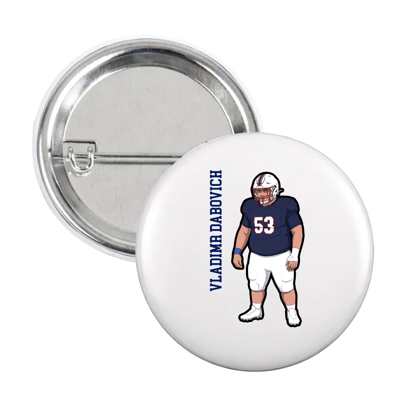 Game Day Button — Name Vertical in White