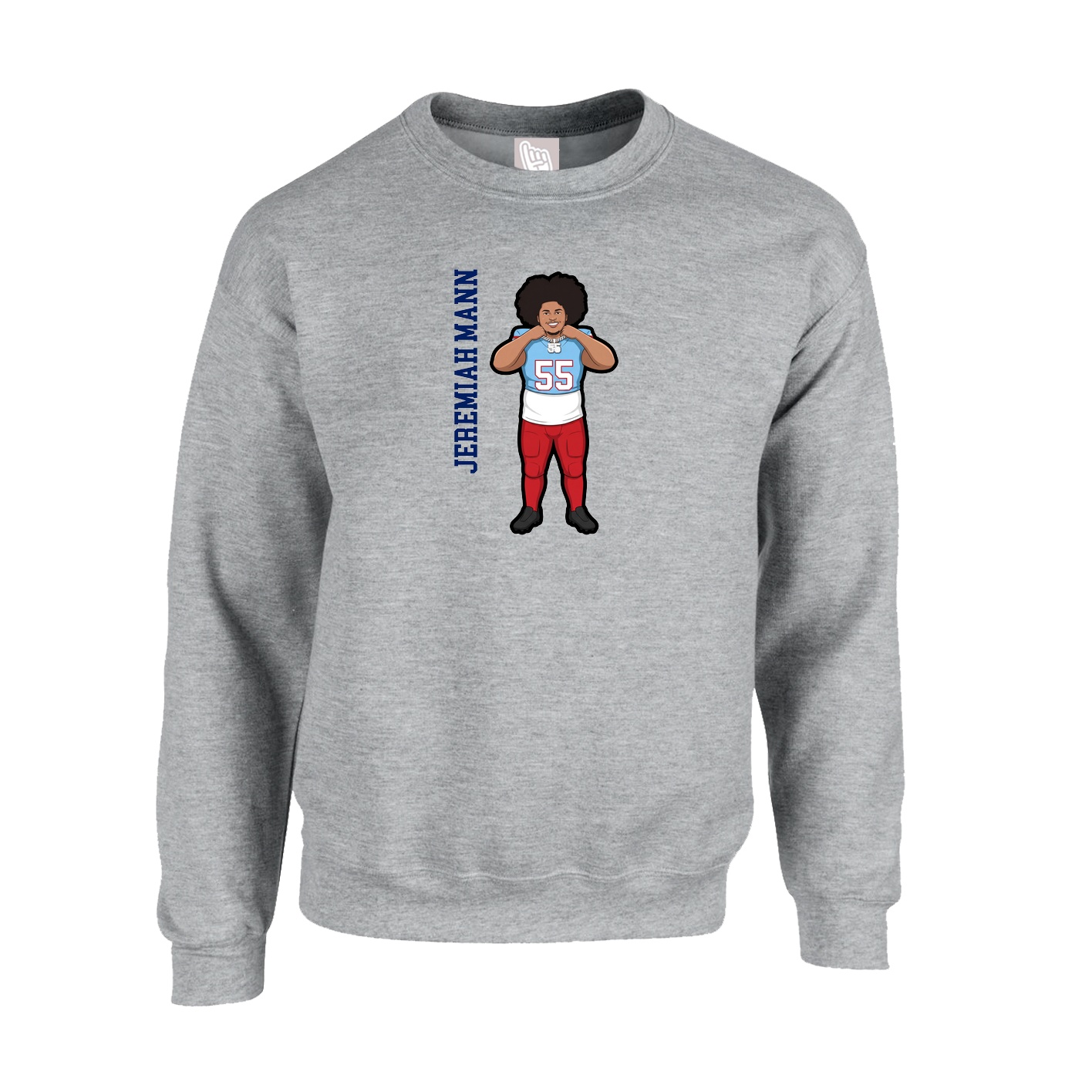Fleece Crew — Name Vertical in Grey