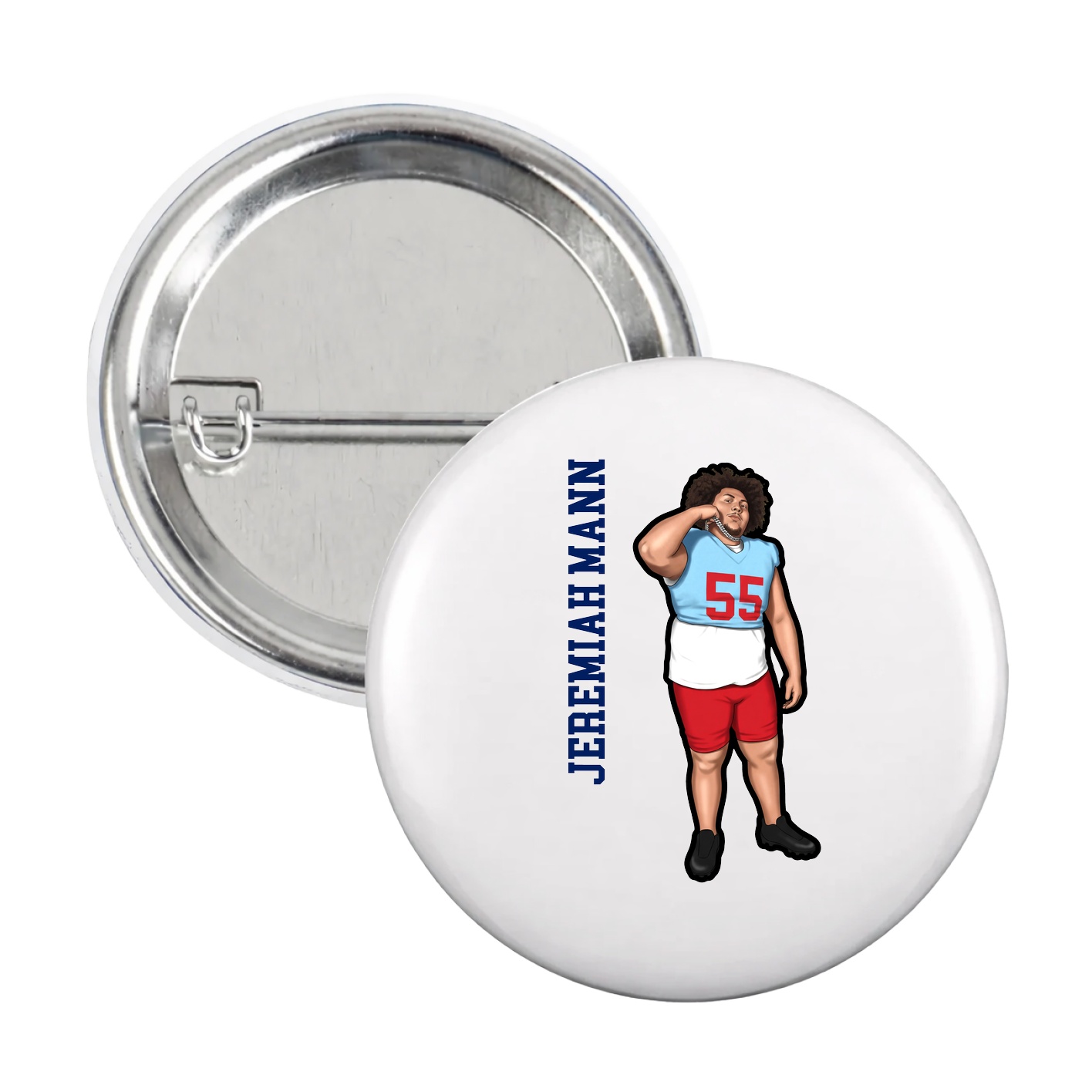 Game Day Button — Name Vertical in White