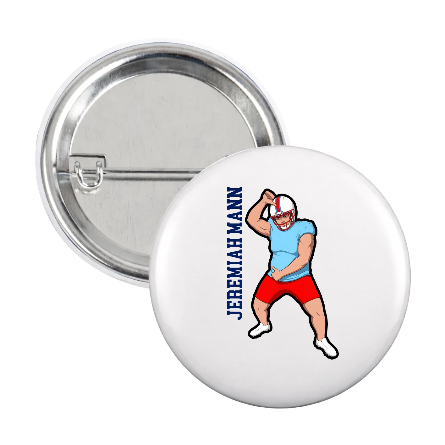 Game Day Button — Name Vertical in White