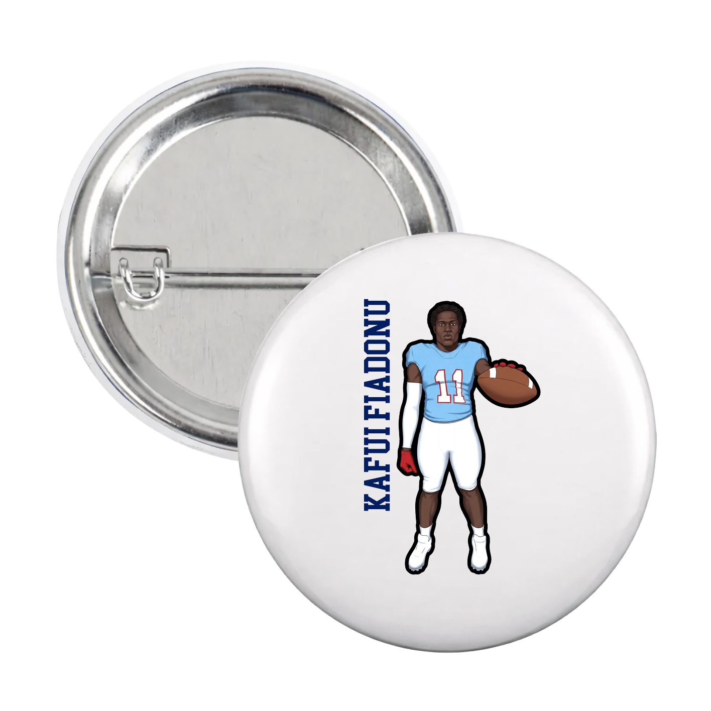 Game Day Button — Name Vertical in White