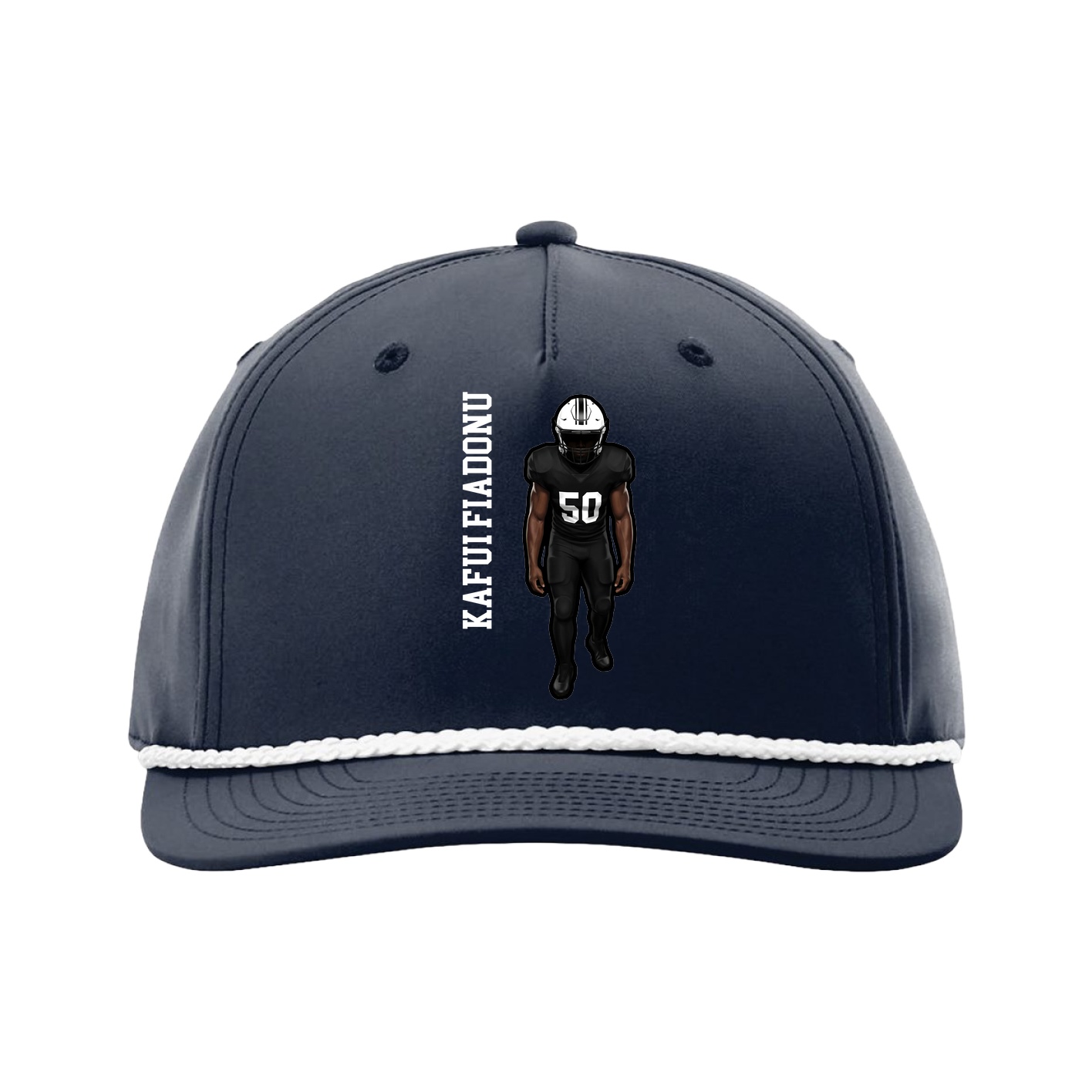 Five-Panel Classic Rope Cap — Name Vertical in Navy