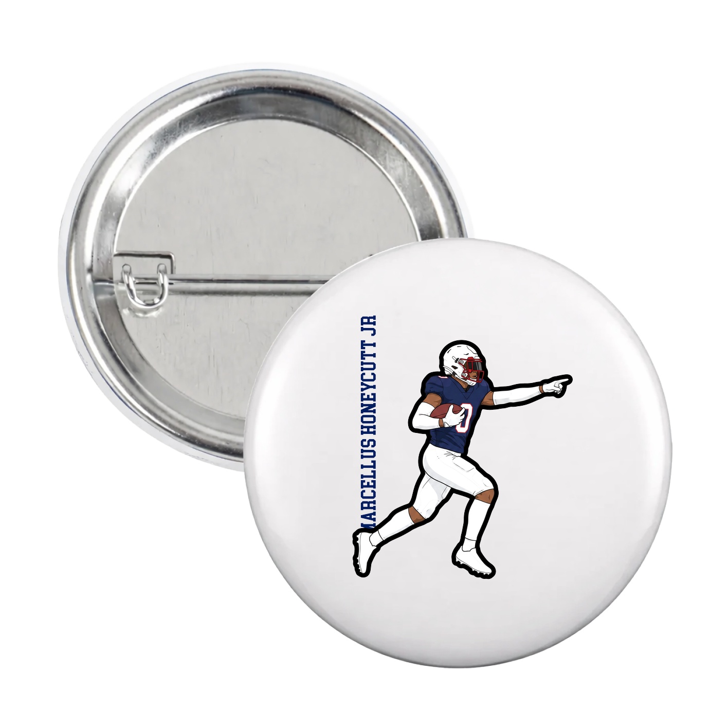 Game Day Button — Name Vertical in White
