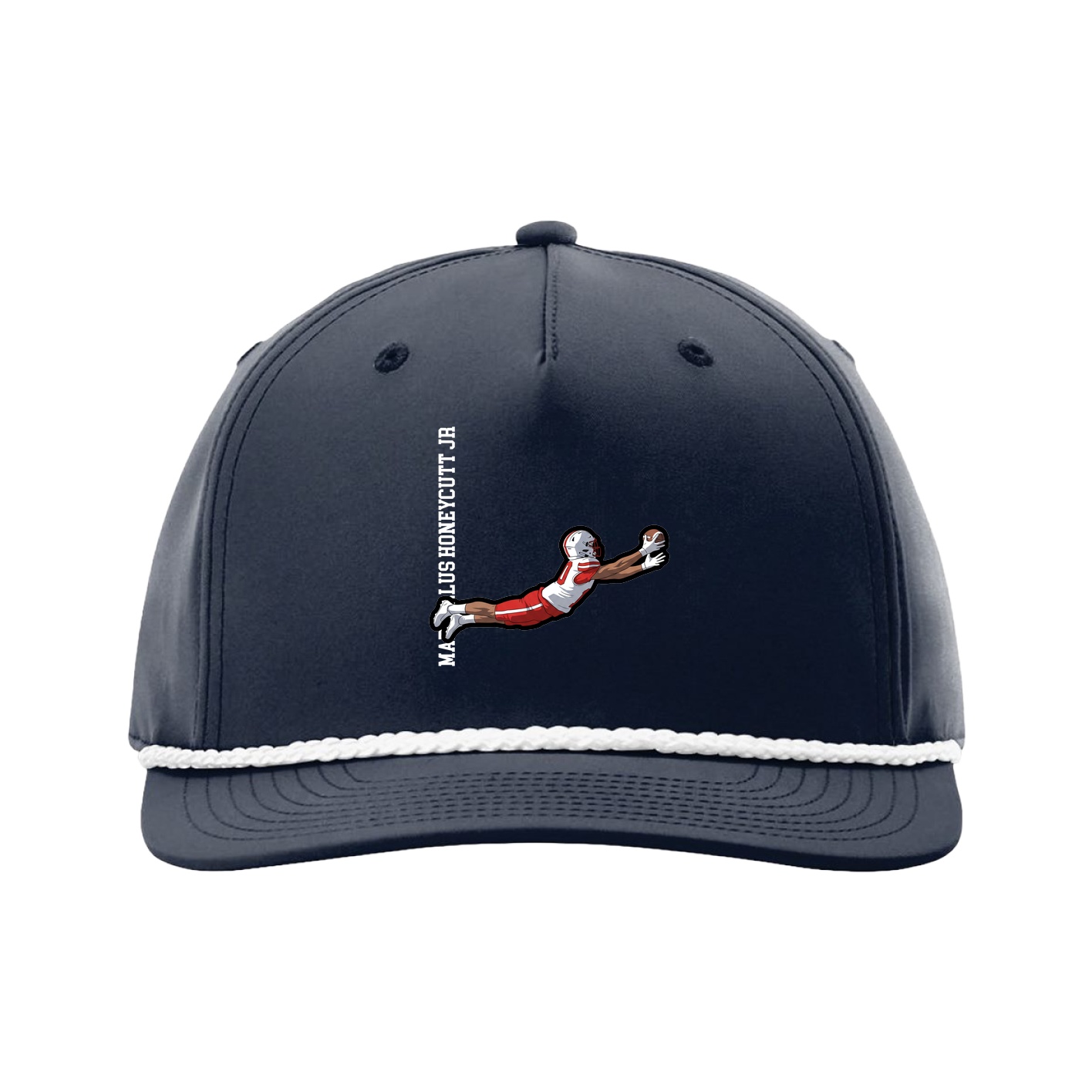 Five-Panel Classic Rope Cap — Name Vertical in Navy