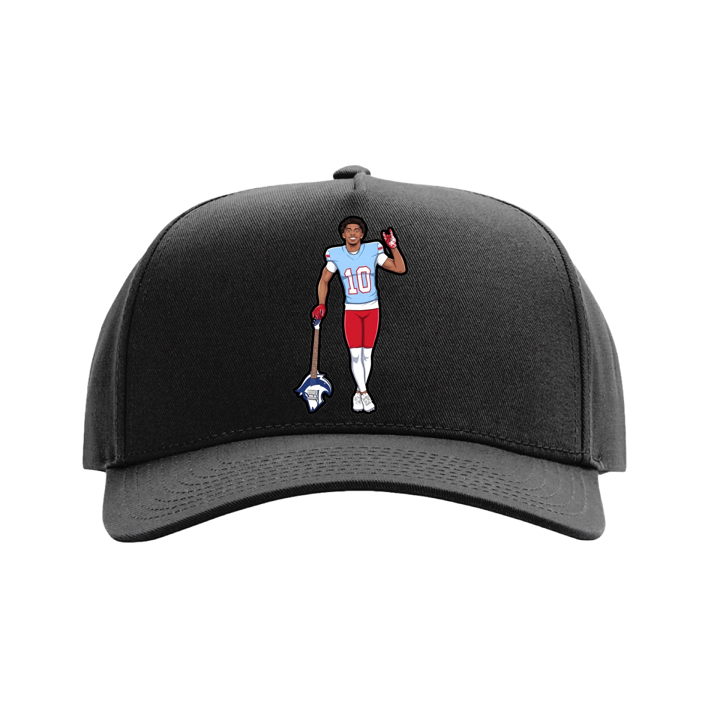 Full Fabric Five-Panel Champ Cap — Name Vertical in Black