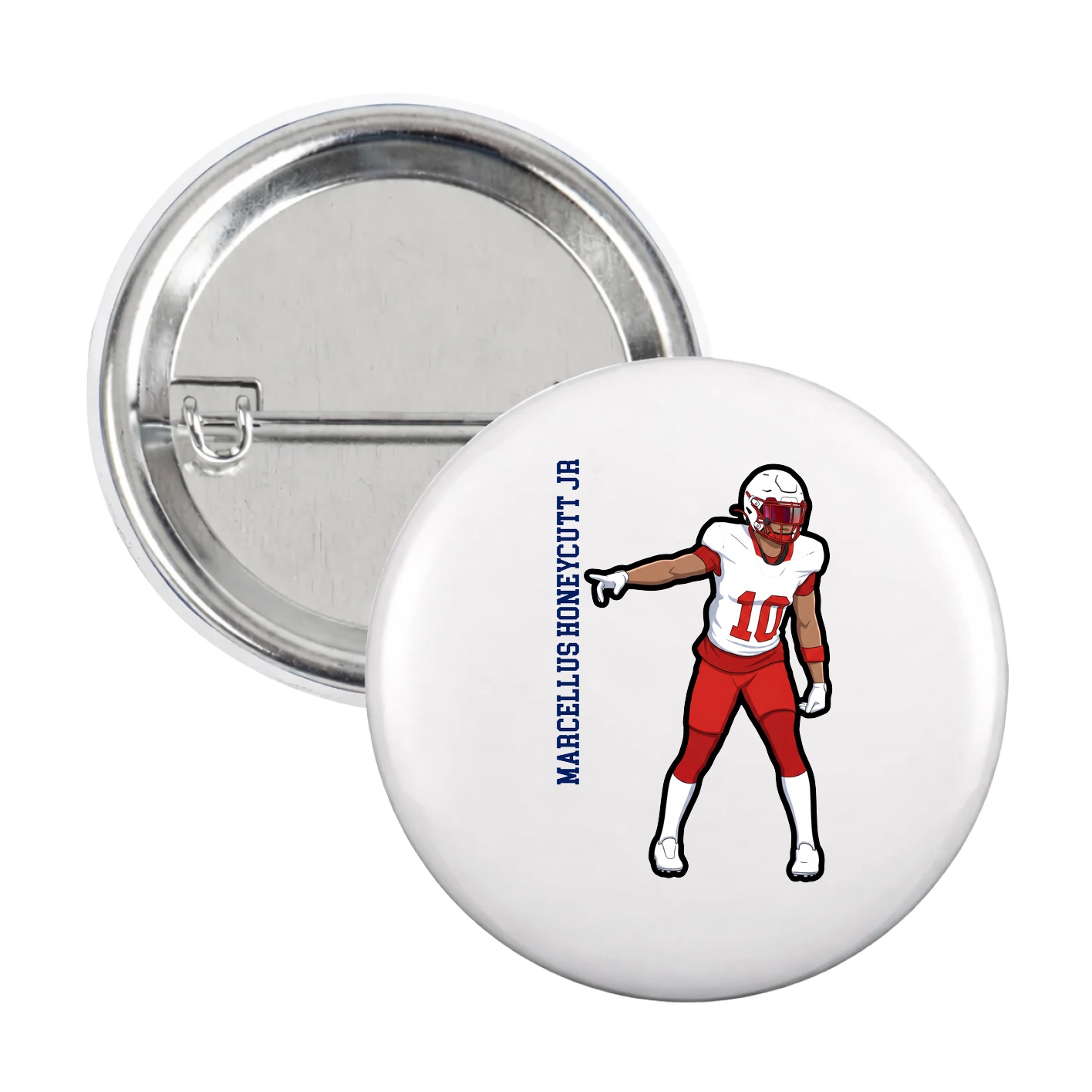 Game Day Button — Name Vertical in White