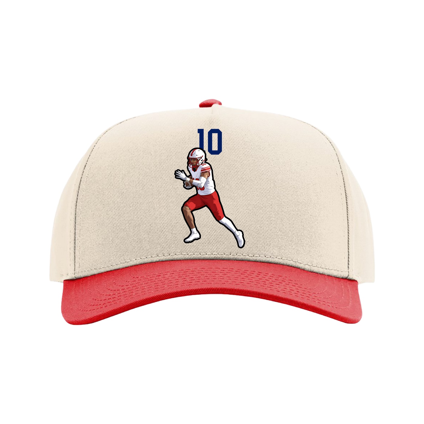 Full Fabric Five-Panel Champ Cap — Number Top in Cream/Red