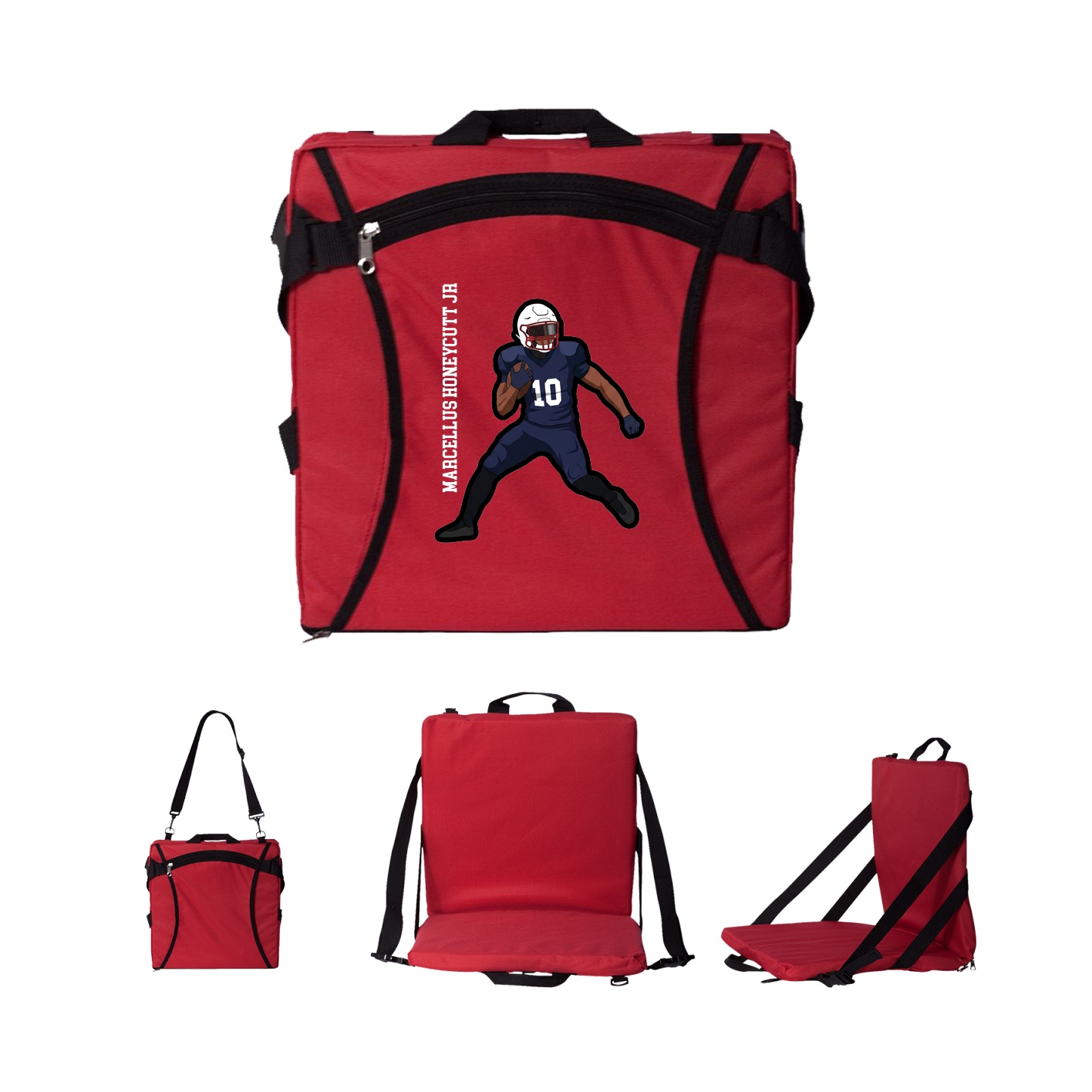 Folding Stadium Seat — Name Vertical in Red