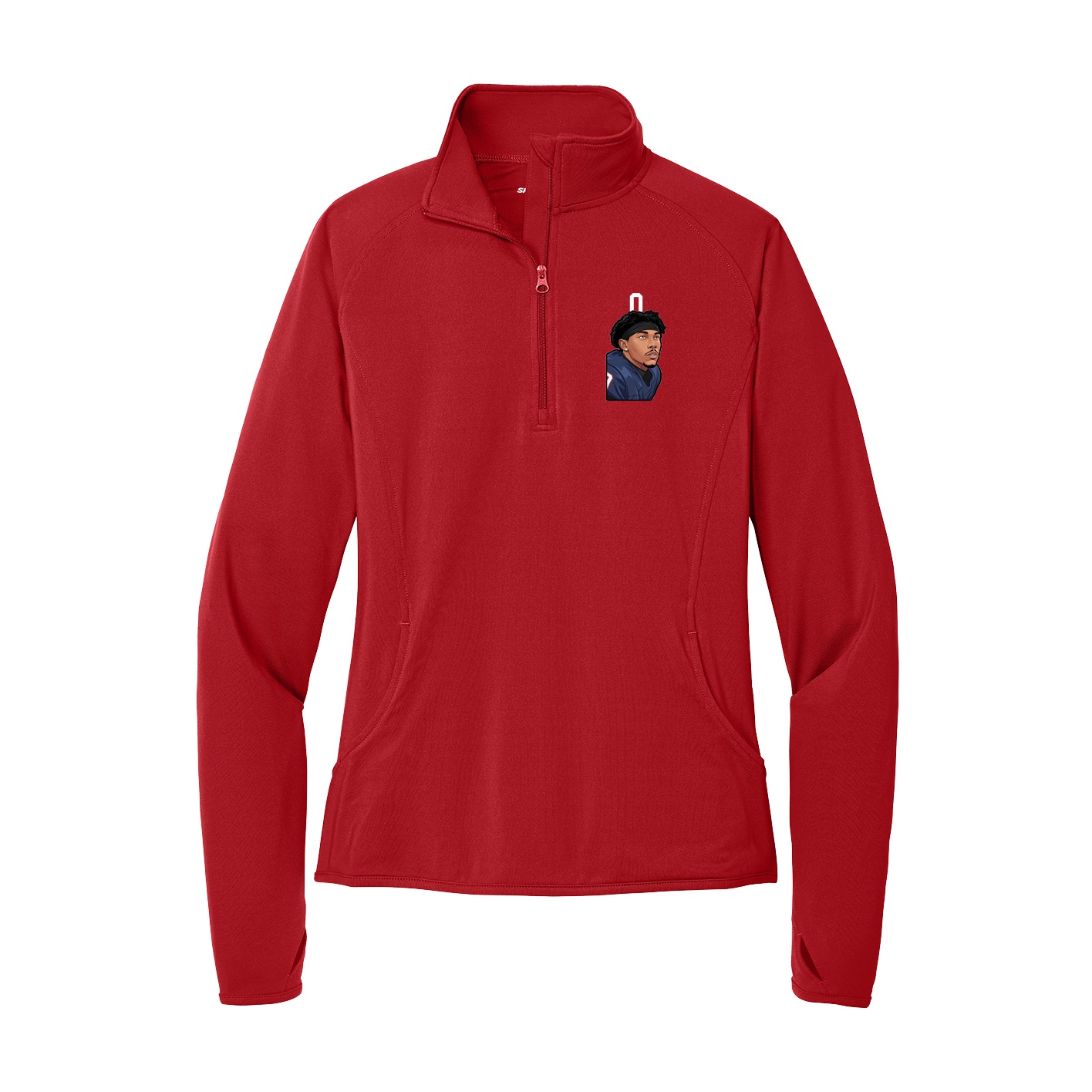Women's Q-Zip Pullover — Number Top in Red