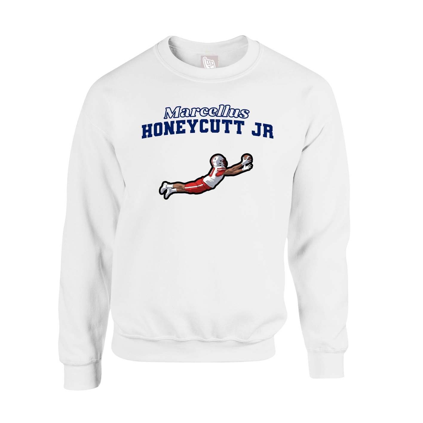 Fleece Crew — Name Arch in White