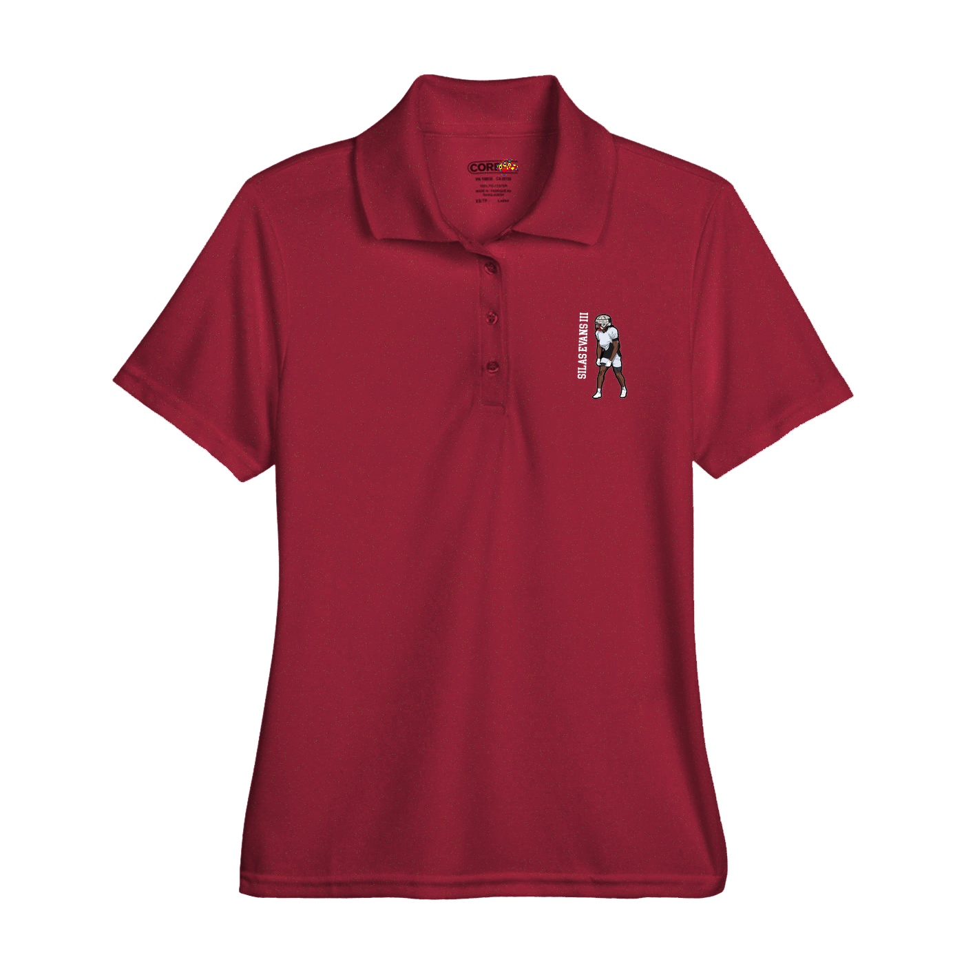 Womens Performance Polo — Name Vertical in Red