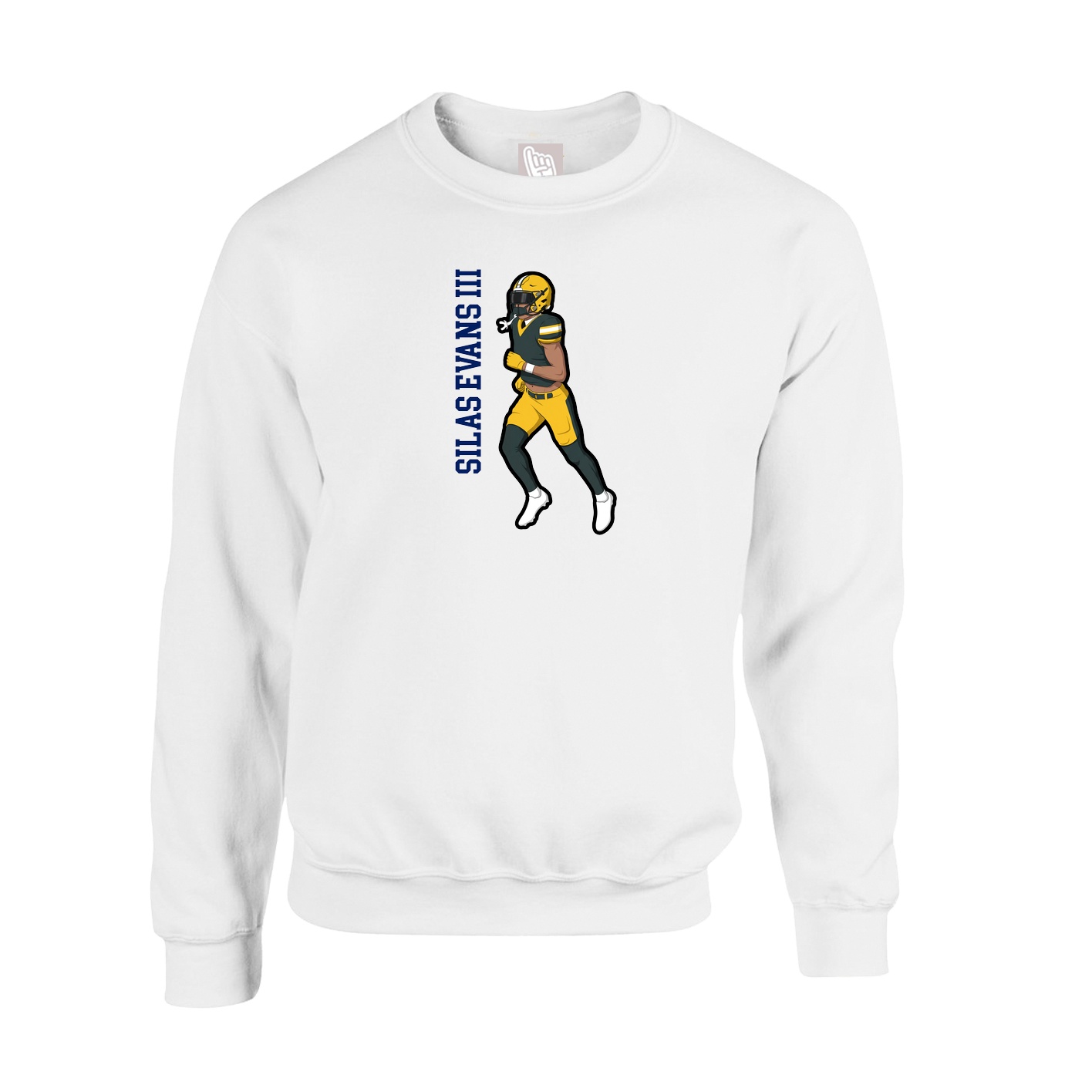 Fleece Crew — Name Vertical in White