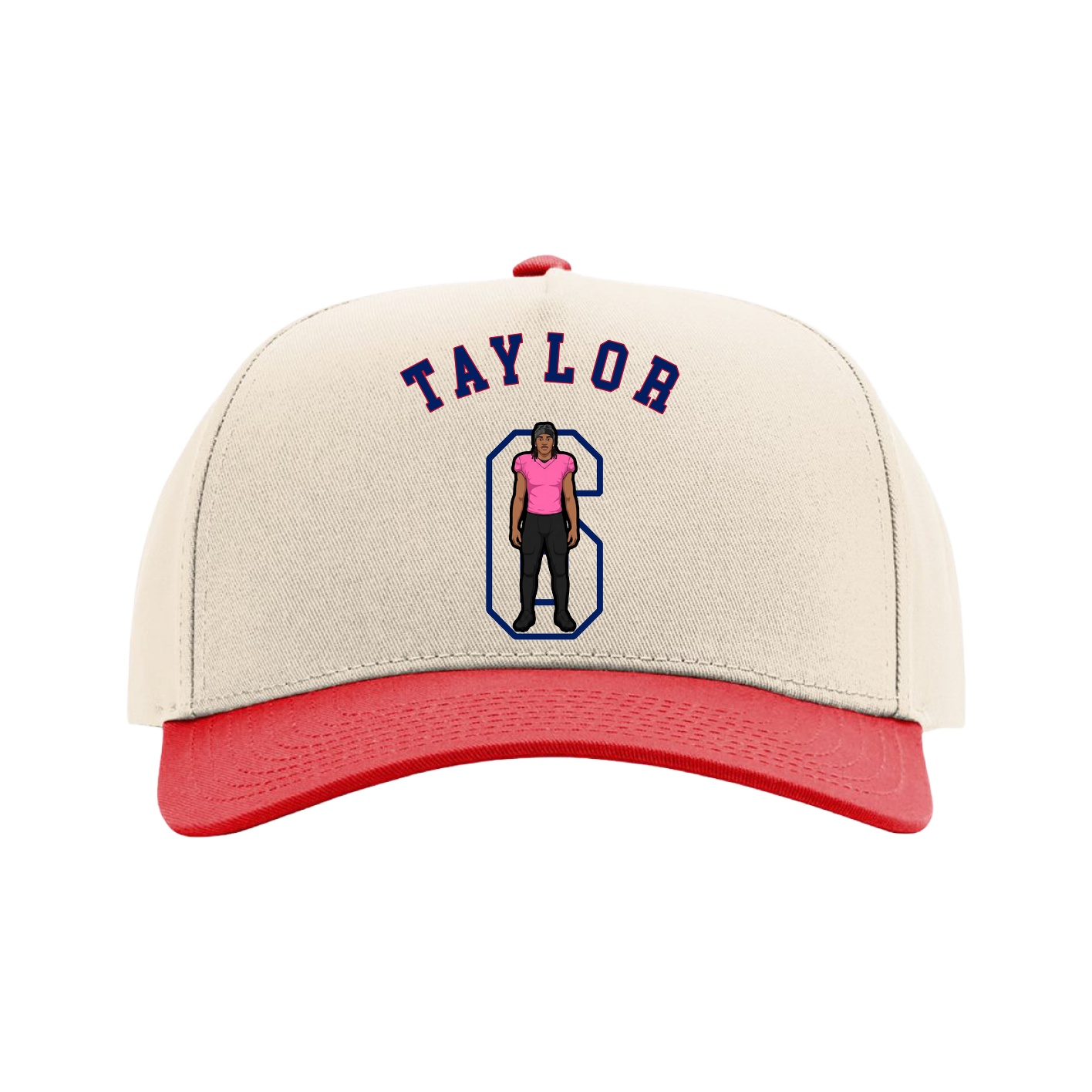 Full Fabric Five-Panel Champ Cap — Shirsey Arch in Cream/Red