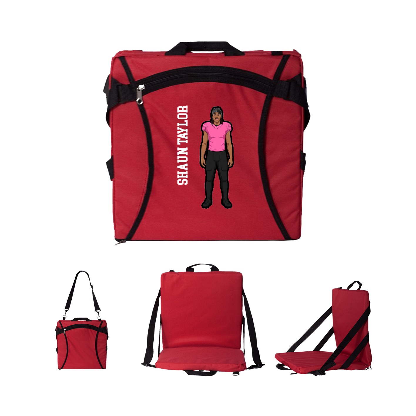 Folding Stadium Seat — Name Vertical in Red
