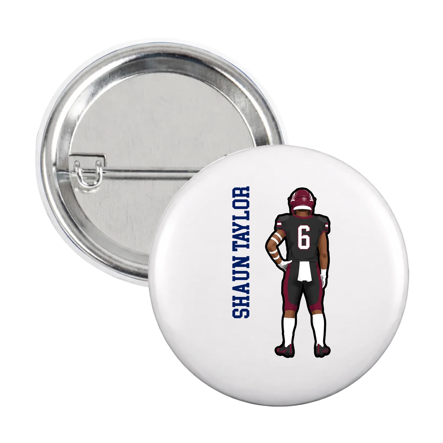 Game Day Button — Name Vertical in White