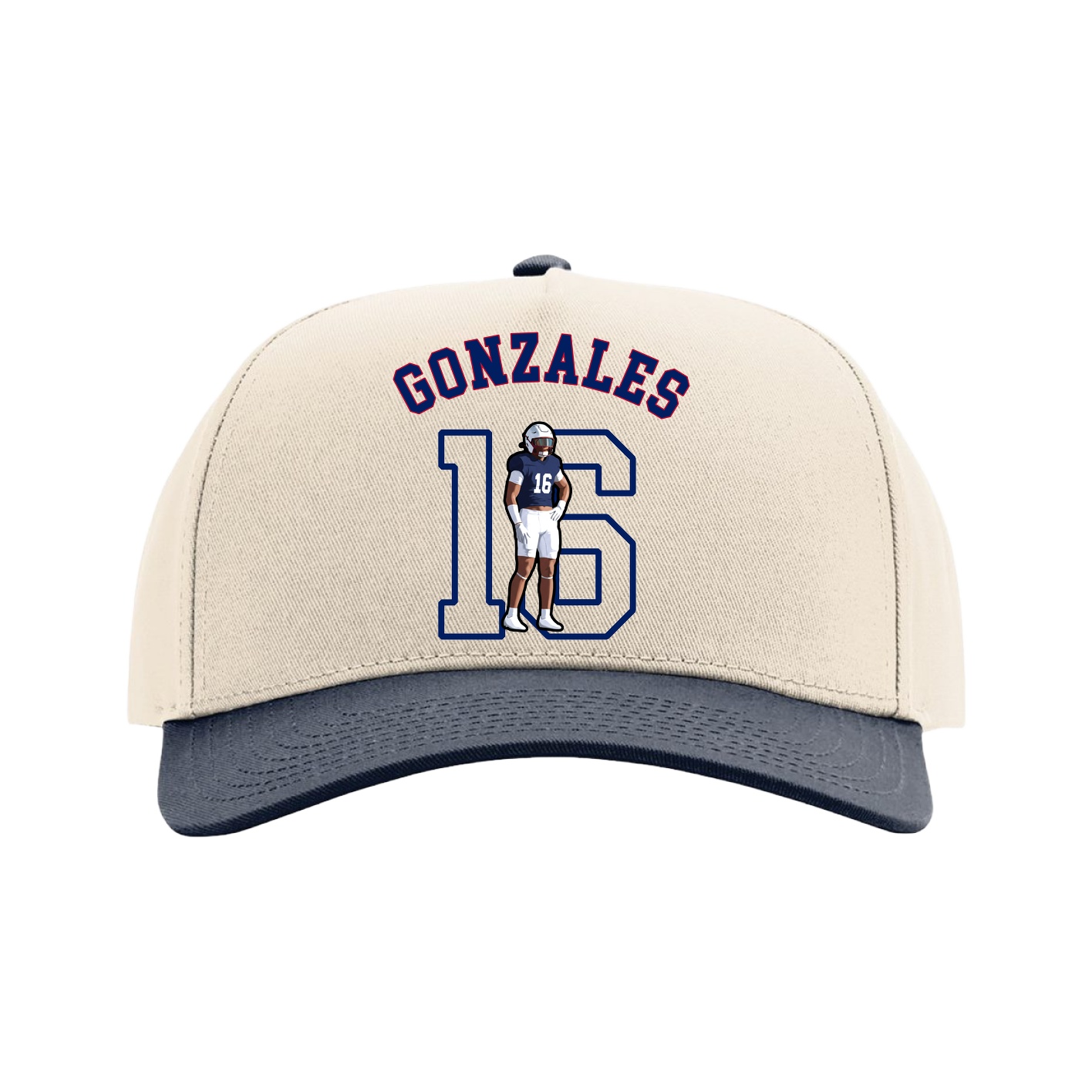 Full Fabric Five-Panel Champ Cap — Shirsey Arch in Cream/Navy