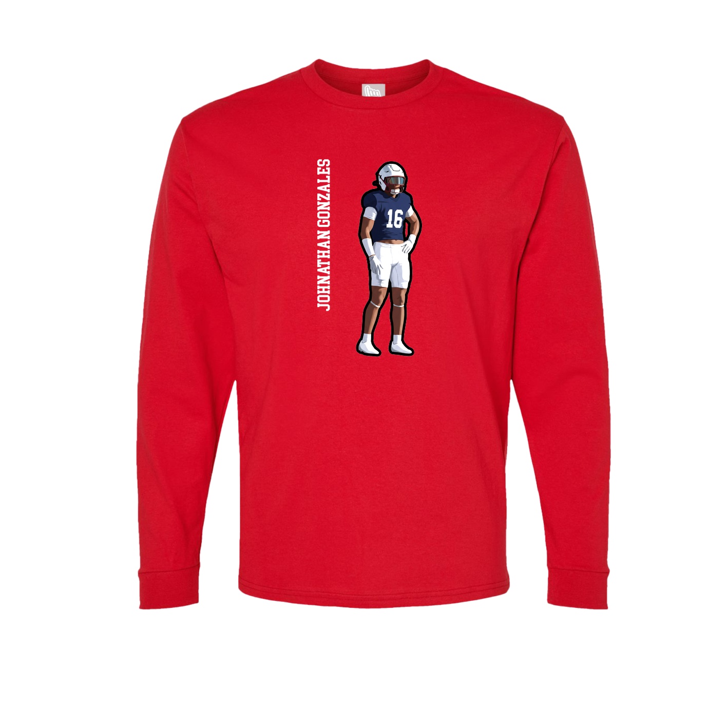 Long Sleeve Tee — Name Vertical in Red