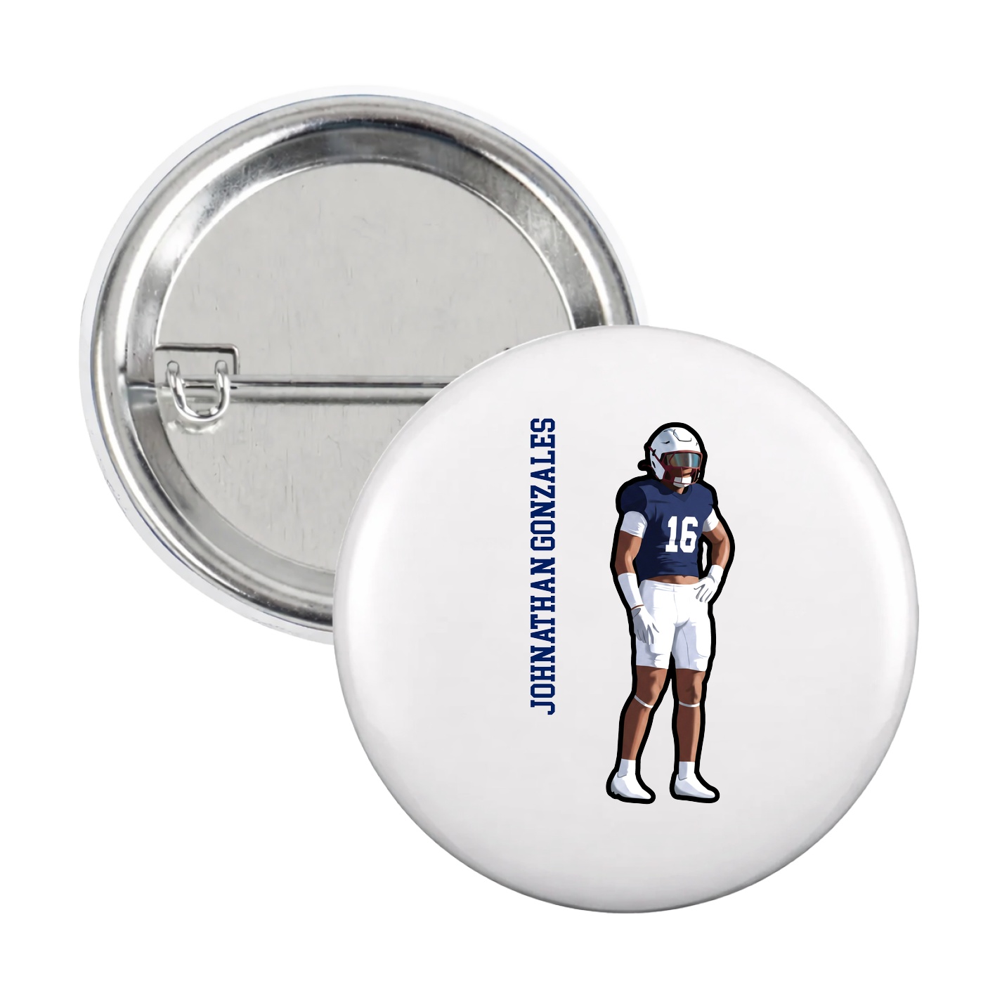 Game Day Button — Name Vertical in White