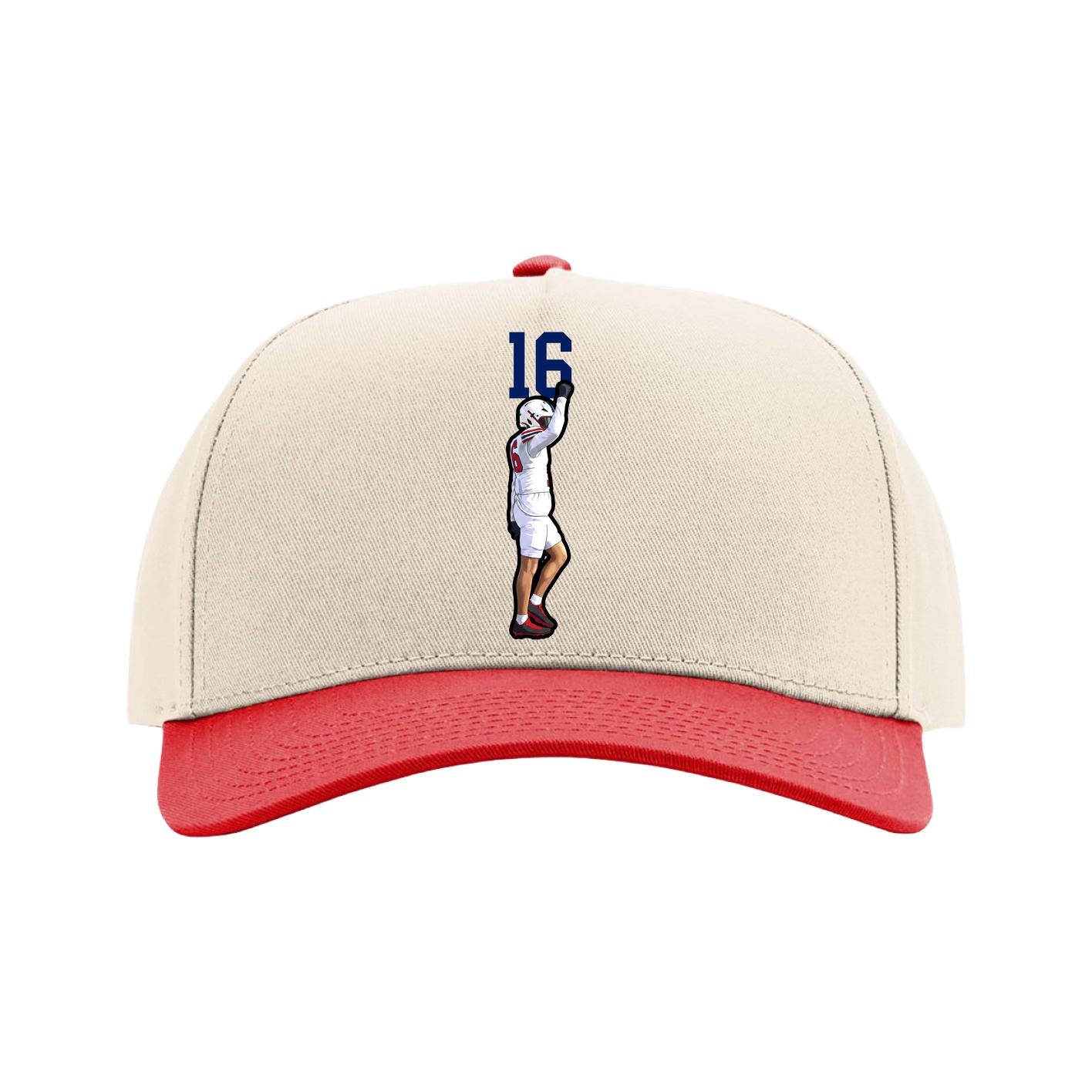 Full Fabric Five-Panel Champ Cap — Number Top in Cream/Red