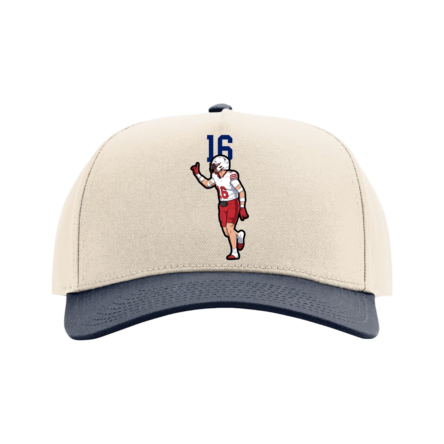 Full Fabric Five-Panel Champ Cap — Number Top in Cream/Navy