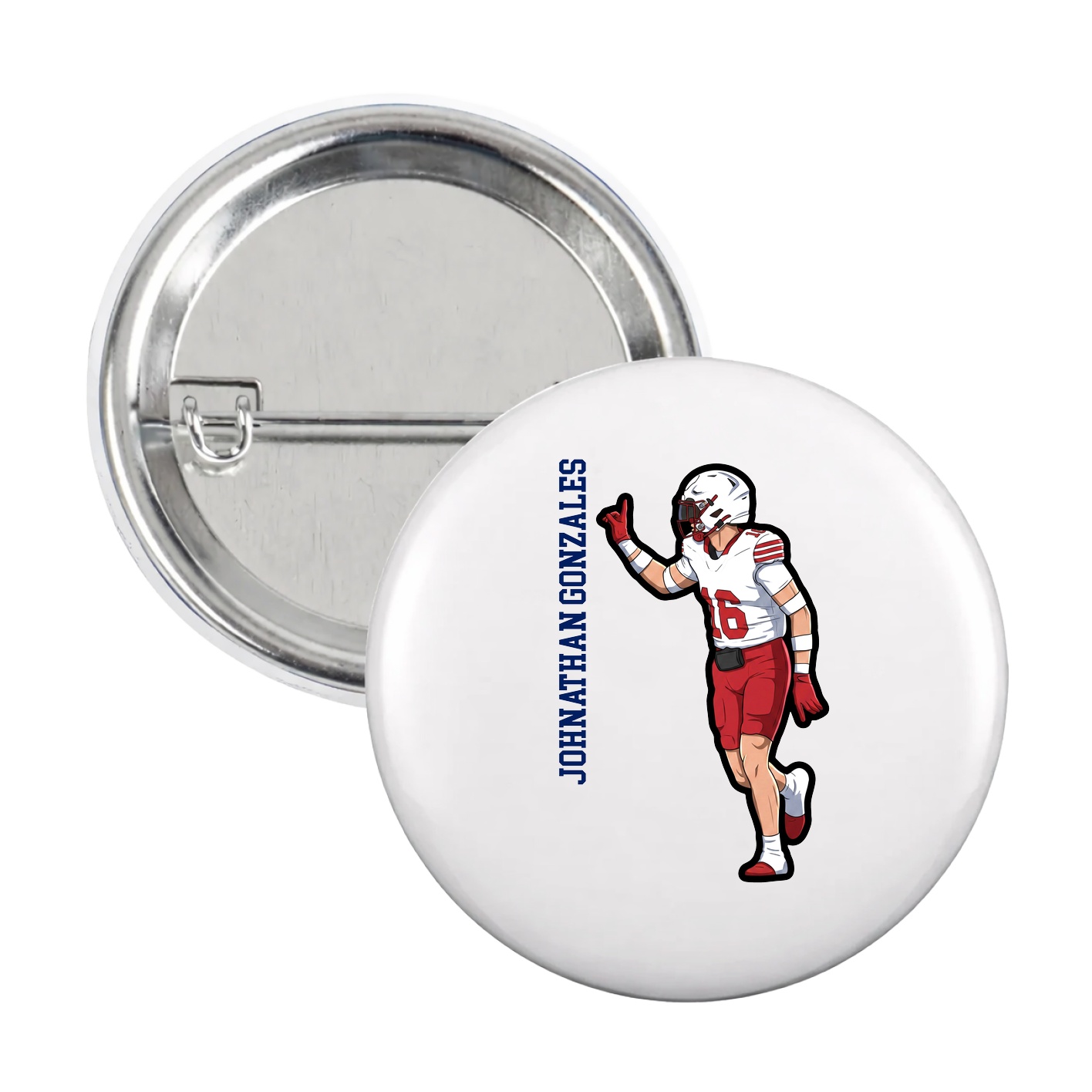Game Day Button — Name Vertical in White