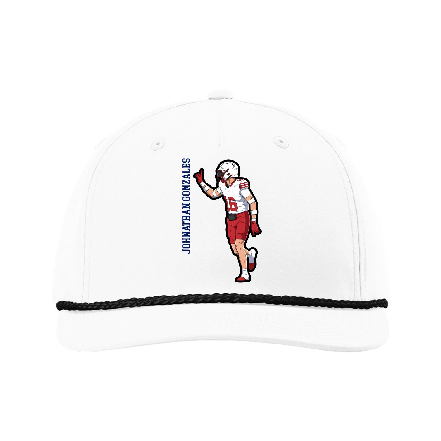 Five-Panel Classic Rope Cap — Name Vertical in White