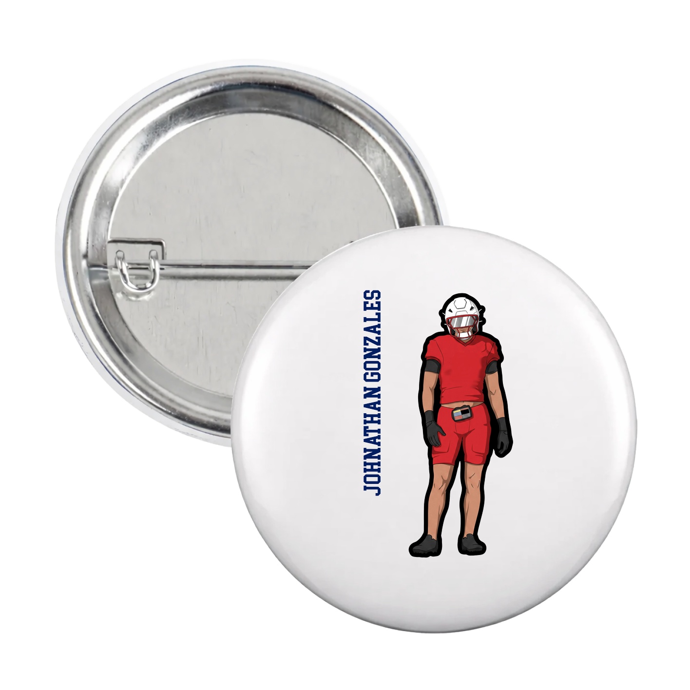Game Day Button — Name Vertical in White