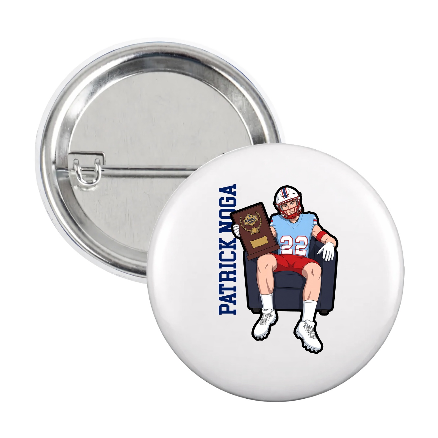 Game Day Button — Name Vertical in White