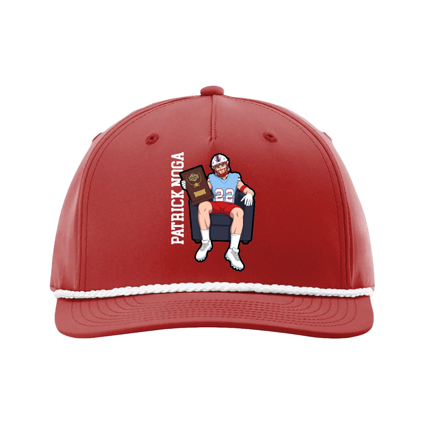 Five-Panel Classic Rope Cap — Name Vertical in Red