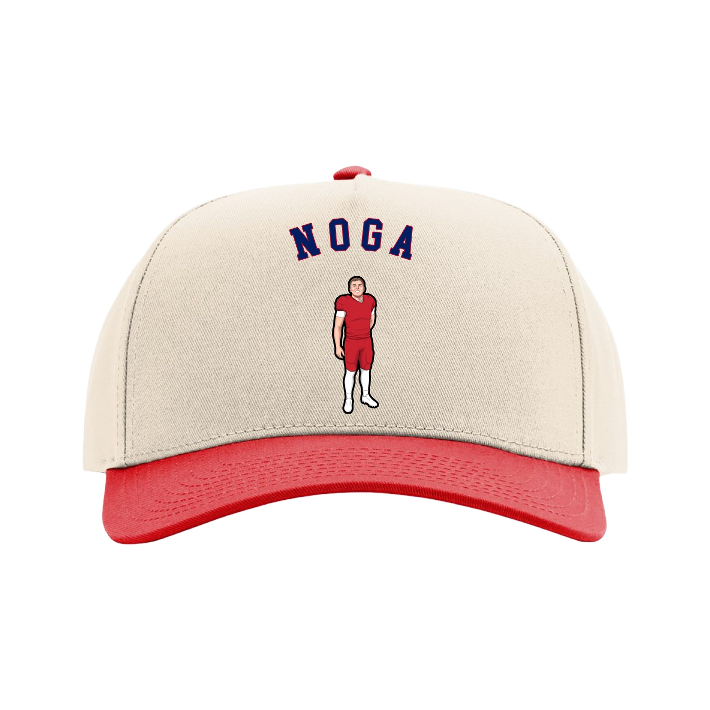 Full Fabric Five-Panel Champ Cap — Shirsey Arch in Cream/Red