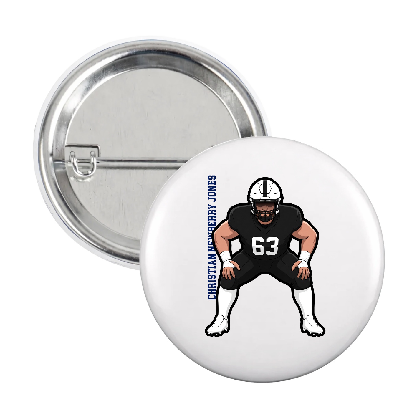 Game Day Button — Name Vertical in White